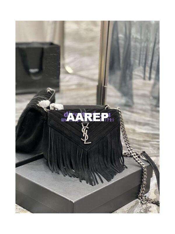 Replica YSL Saint Laurent College Medium Chain Bag In Light Suede With Fringes 531705 Black 5