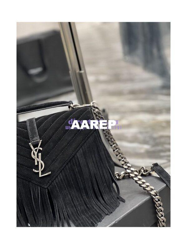 Replica YSL Saint Laurent College Medium Chain Bag In Light Suede With Fringes 531705 Black 6
