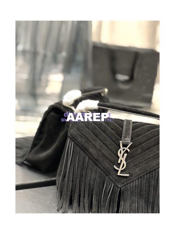 Replica YSL Saint Laurent College Medium Chain Bag In Light Suede With Fringes 531705 Black 7