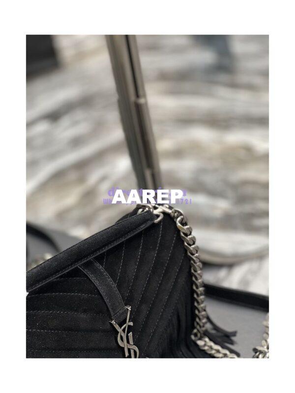 Replica YSL Saint Laurent College Medium Chain Bag In Light Suede With Fringes 531705 Black 9