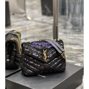 Replica YSL Saint Laurent Loulou Small Chain Bag In Quilted "Y" Leather, Satin And Sequins 494699 2