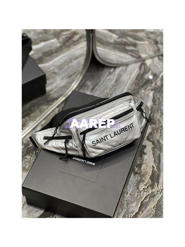Replica YSL Saint Laurent Nuxx Crossbody Bag In Metallized Nylon 581375 Platinum 4