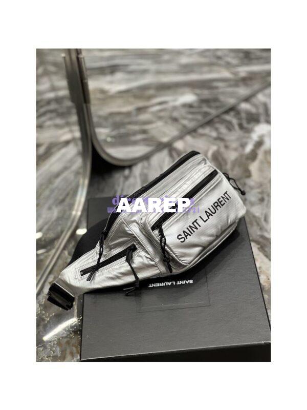 Replica YSL Saint Laurent Nuxx Crossbody Bag In Metallized Nylon 581375 Platinum 5