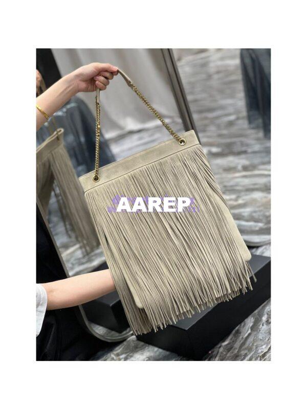 Replica YSL Saint Laurent Grace Large Hobo Bag In Suede 6337521 Taupe 7