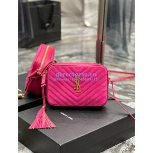 Replica YSL Saint Laurent Lou Camera Bag In Quilted Suede And Smooth Leather 612544 Pink
