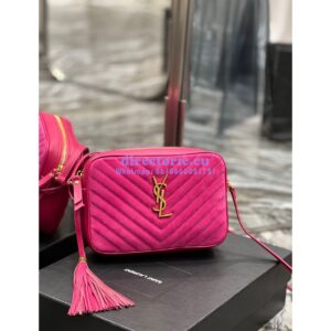 Replica YSL Saint Laurent Lou Camera Bag In Quilted Suede And Smooth Leather 612544 Pink 2