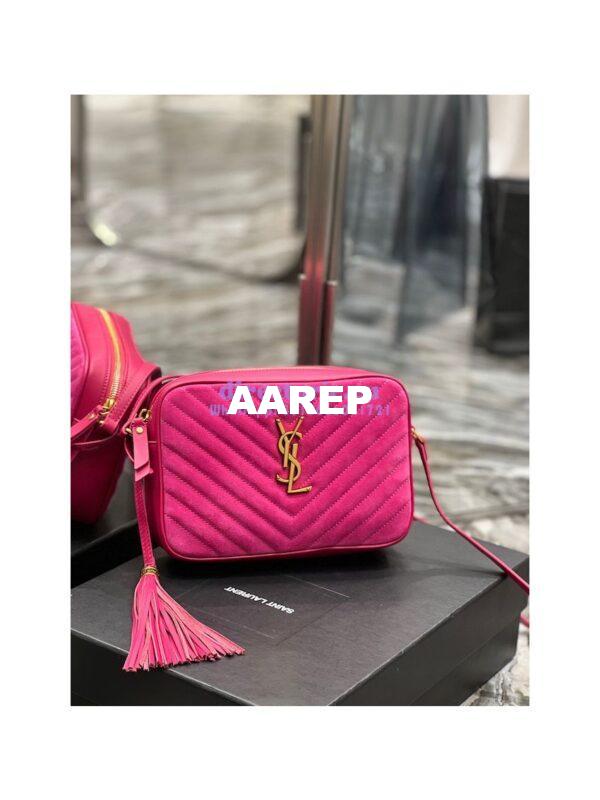 Replica YSL Saint Laurent Lou Camera Bag In Quilted Suede And Smooth Leather 612544 Pink 2