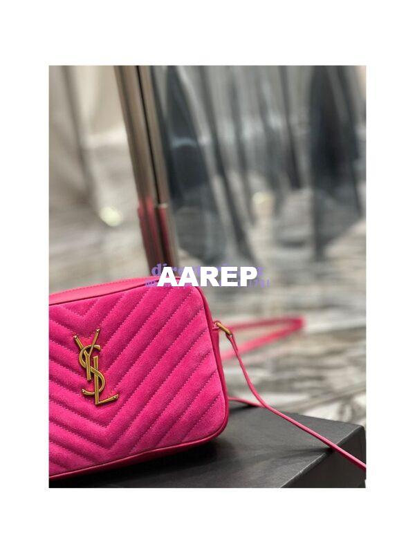 Replica YSL Saint Laurent Lou Camera Bag In Quilted Suede And Smooth Leather 612544 Pink 3