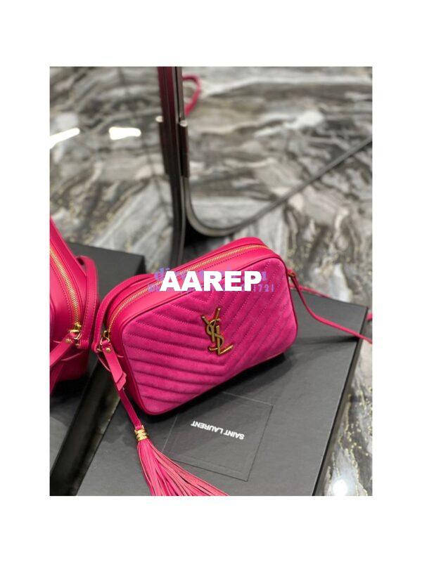 Replica YSL Saint Laurent Lou Camera Bag In Quilted Suede And Smooth Leather 612544 Pink 4
