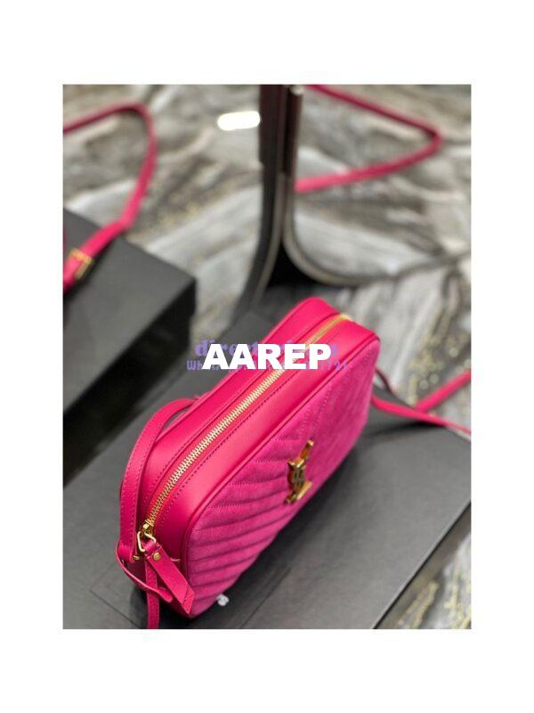 Replica YSL Saint Laurent Lou Camera Bag In Quilted Suede And Smooth Leather 612544 Pink 5