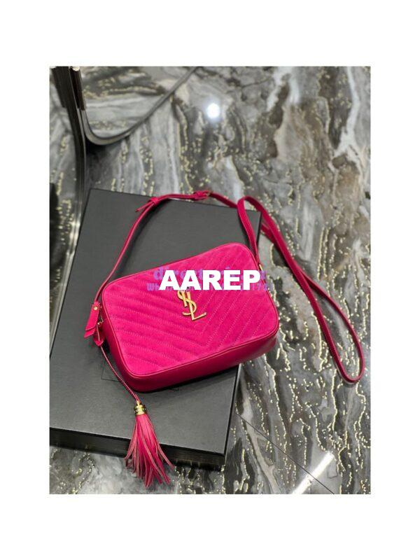 Replica YSL Saint Laurent Lou Camera Bag In Quilted Suede And Smooth Leather 612544 Pink 6