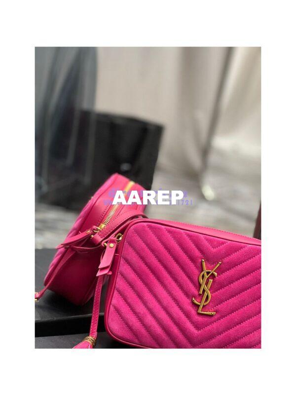 Replica YSL Saint Laurent Lou Camera Bag In Quilted Suede And Smooth Leather 612544 Pink 7