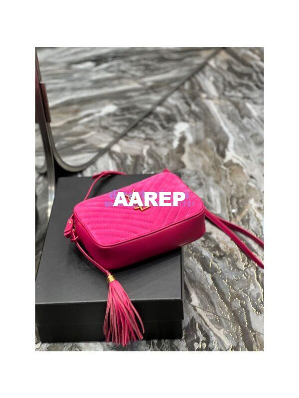 Replica YSL Saint Laurent Lou Camera Bag In Quilted Suede And Smooth Leather 612544 Pink 11