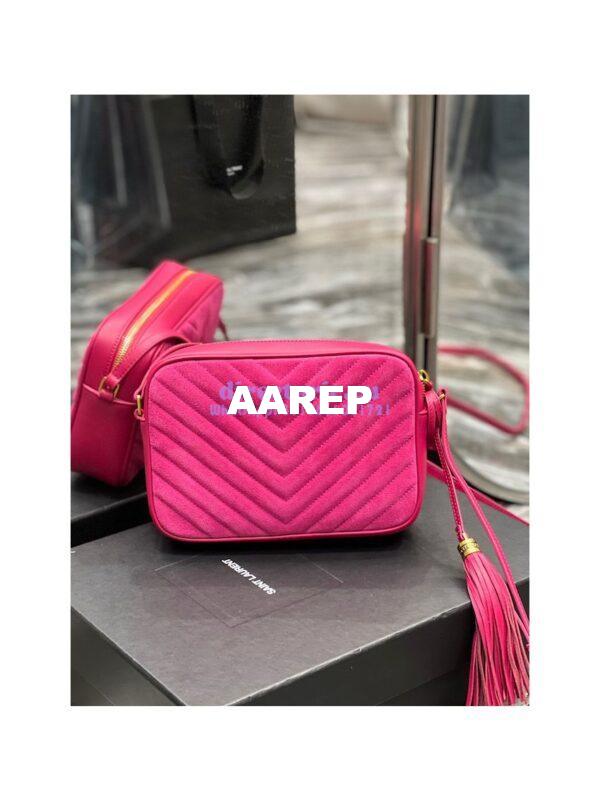 Replica YSL Saint Laurent Lou Camera Bag In Quilted Suede And Smooth Leather 612544 Pink 12