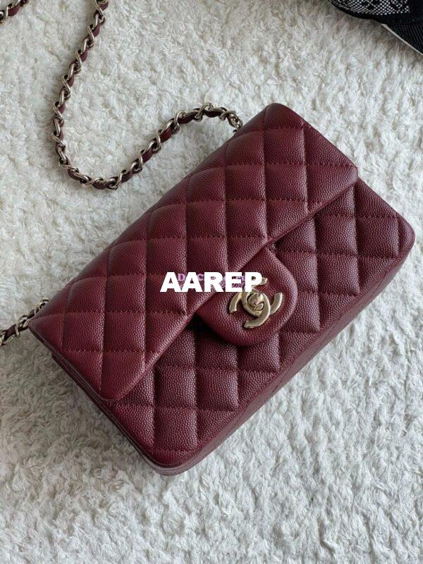 Replica Chanel Small Classic Flap CF Bag Quilted Caviar Shining Light Gold Hardware 20cm in Wine