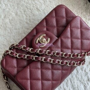 Replica Chanel Small Classic Flap CF Bag Quilted Caviar Shining Light Gold Hardware 20cm in Wine 2