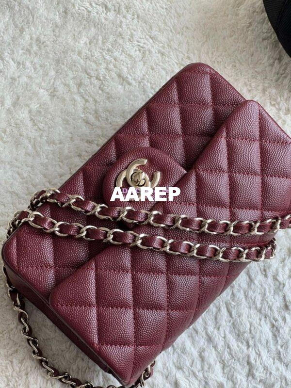 Replica Chanel Small Classic Flap CF Bag Quilted Caviar Shining Light Gold Hardware 20cm in Wine 2
