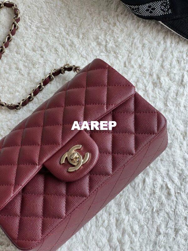 Replica Chanel Small Classic Flap CF Bag Quilted Caviar Shining Light Gold Hardware 20cm in Wine 3