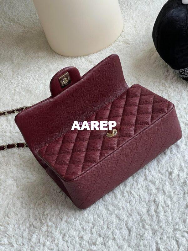 Replica Chanel Small Classic Flap CF Bag Quilted Caviar Shining Light Gold Hardware 20cm in Wine 4