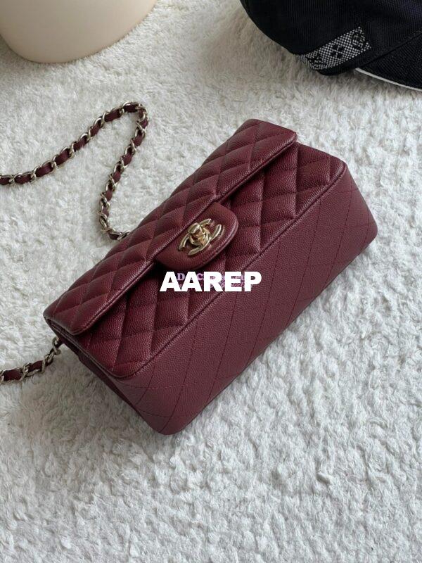 Replica Chanel Small Classic Flap CF Bag Quilted Caviar Shining Light Gold Hardware 20cm in Wine 5