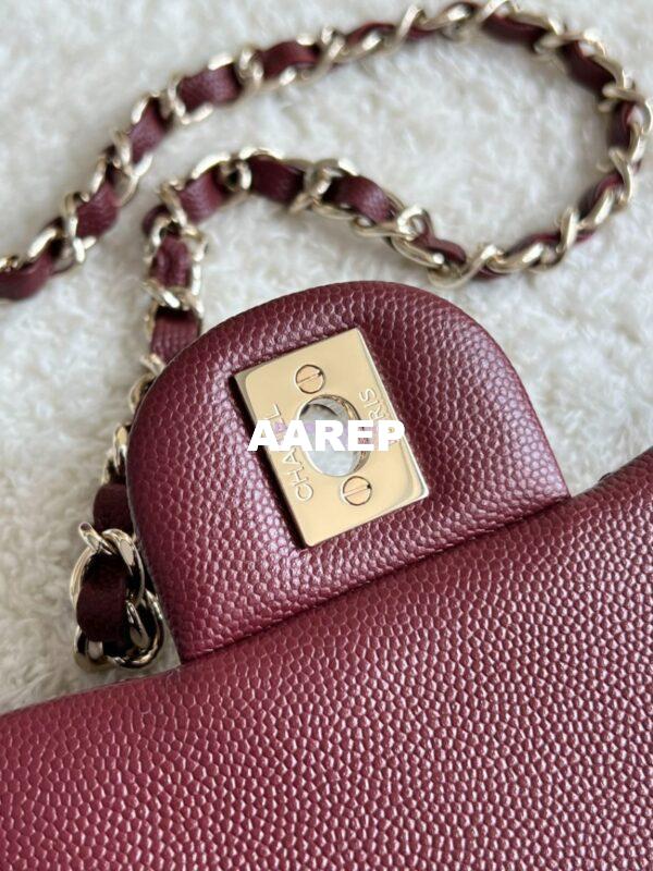 Replica Chanel Small Classic Flap CF Bag Quilted Caviar Shining Light Gold Hardware 20cm in Wine 6