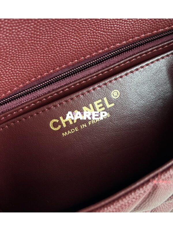 Replica Chanel Small Classic Flap CF Bag Quilted Caviar Shining Light Gold Hardware 20cm in Wine 7