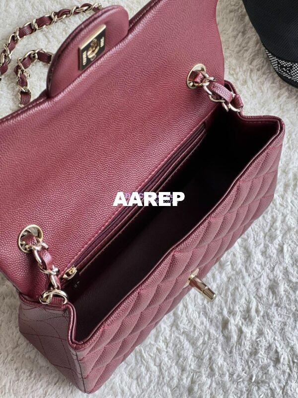 Replica Chanel Small Classic Flap CF Bag Quilted Caviar Shining Light Gold Hardware 20cm in Wine 8