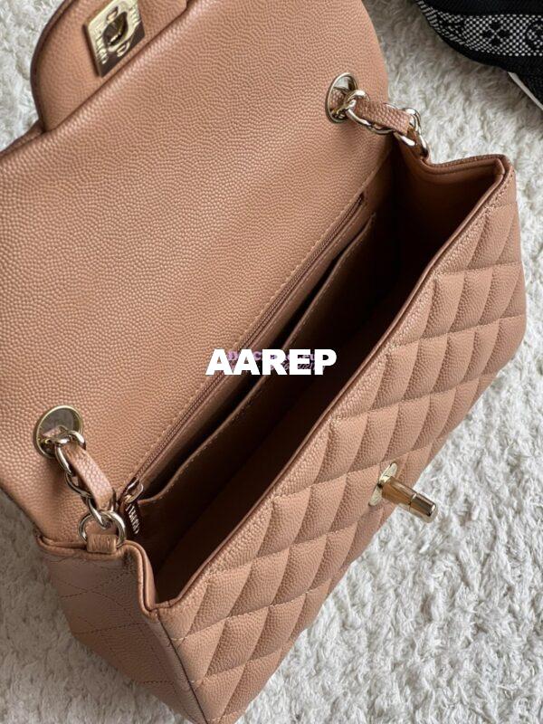 Replica Chanel Small Classic Flap CF Bag Quilted Caviar Shining Light Gold Hardware 20cm in Dark Beige 8