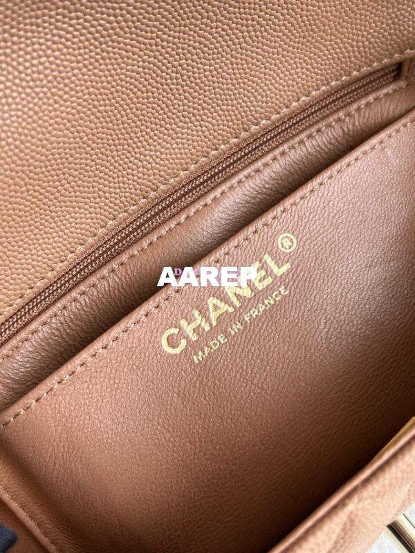 Replica Chanel Small Classic Flap CF Bag Quilted Caviar Shining Light Gold Hardware 20cm in Dark Beige 9