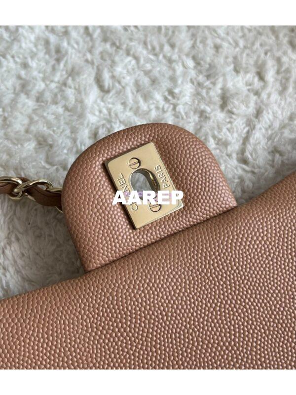Replica Chanel Small Classic Flap CF Bag Quilted Caviar Shining Light Gold Hardware 20cm in Dark Beige 10
