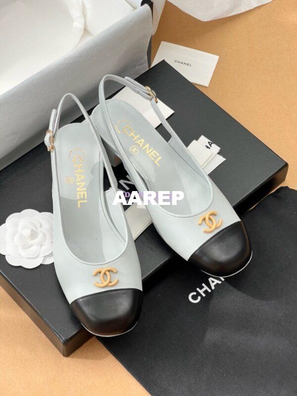 Replica Chanel 24A Calfskin Slingbacks G45768 light Blue 3