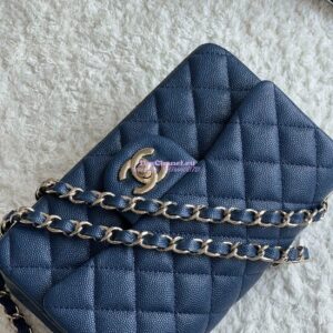 Replica Chanel Small Classic Flap CF Bag Quilted Caviar Shining Light Gold Hardware 20cm in Dark Blue 2
