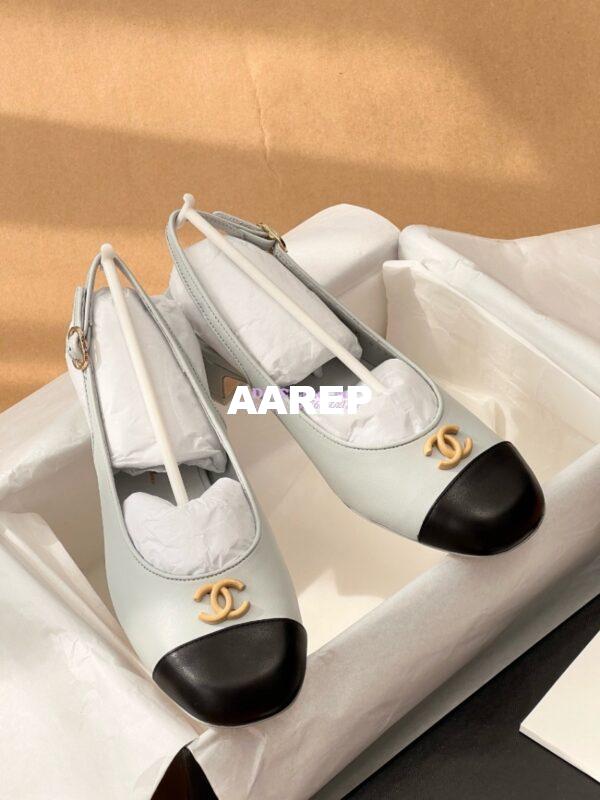 Replica Chanel 24A Calfskin Slingbacks G45768 light Blue 4