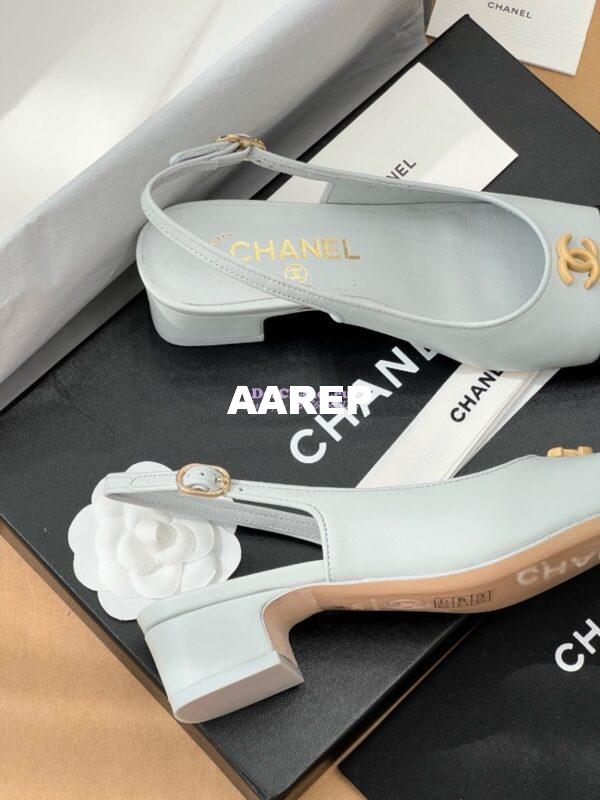 Replica Chanel 24A Calfskin Slingbacks G45768 light Blue 6