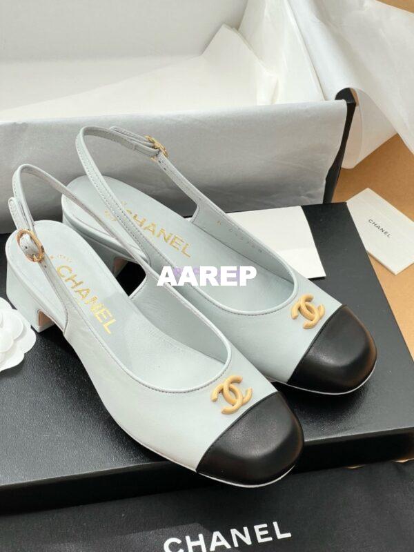 Replica Chanel 24A Calfskin Slingbacks G45768 light Blue 7