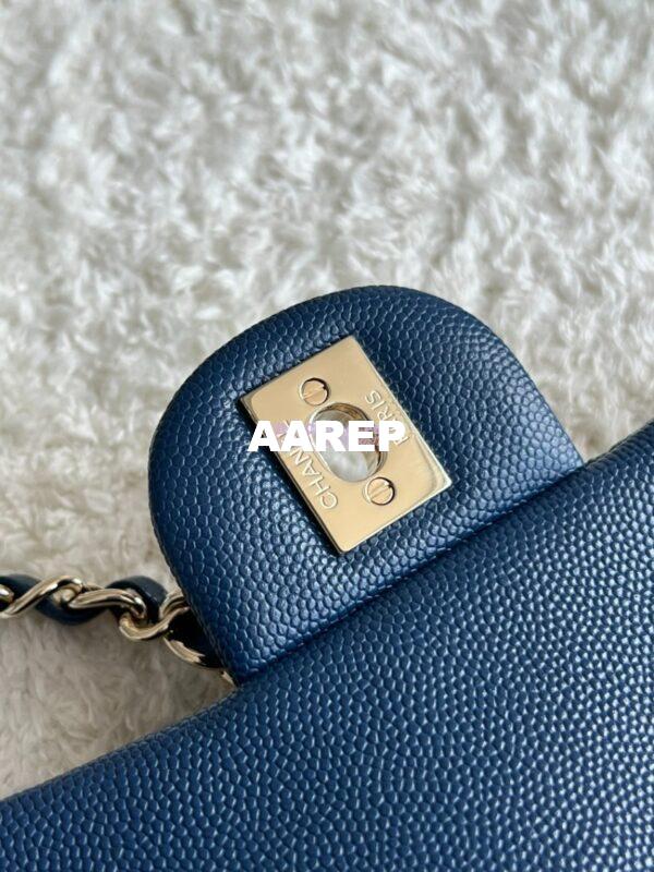 Replica Chanel Small Classic Flap CF Bag Quilted Caviar Shining Light Gold Hardware 20cm in Dark Blue 7