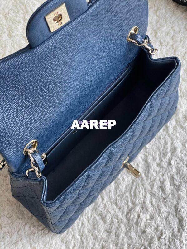 Replica Chanel Small Classic Flap CF Bag Quilted Caviar Shining Light Gold Hardware 20cm in Dark Blue 9