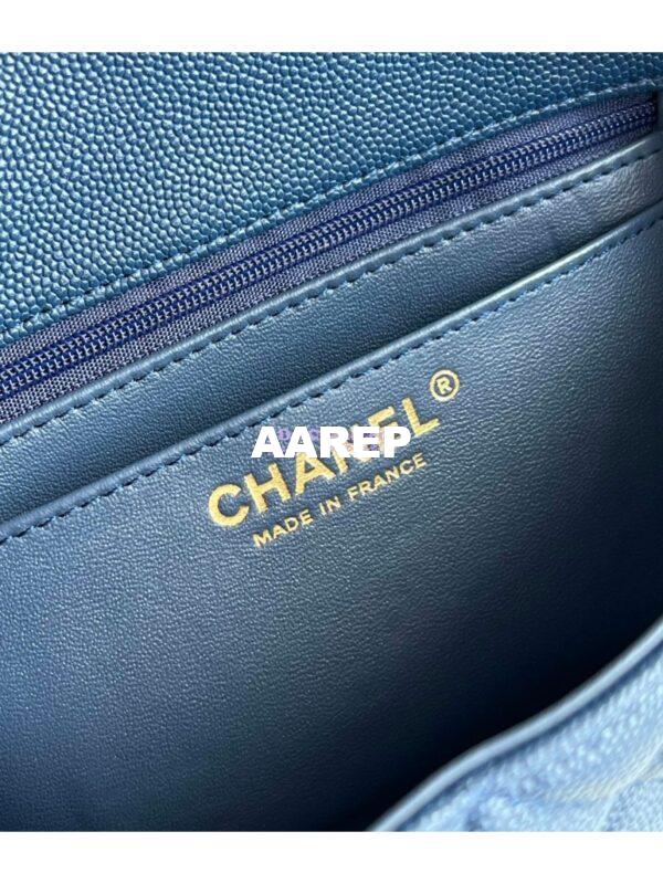 Replica Chanel Small Classic Flap CF Bag Quilted Caviar Shining Light Gold Hardware 20cm in Dark Blue 10