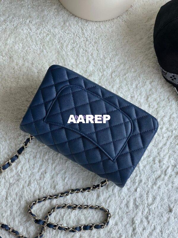 Replica Chanel Small Classic Flap CF Bag Quilted Caviar Shining Light Gold Hardware 20cm in Dark Blue 11
