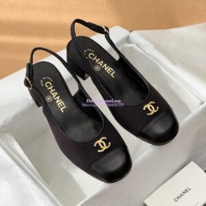 Replica Chanel 24A Wool & Calfskin Slingbacks G45768 Black