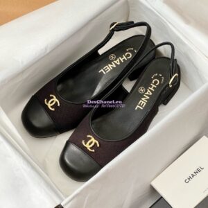 Replica Chanel 24A Wool & Calfskin Slingbacks G45768 Black 2