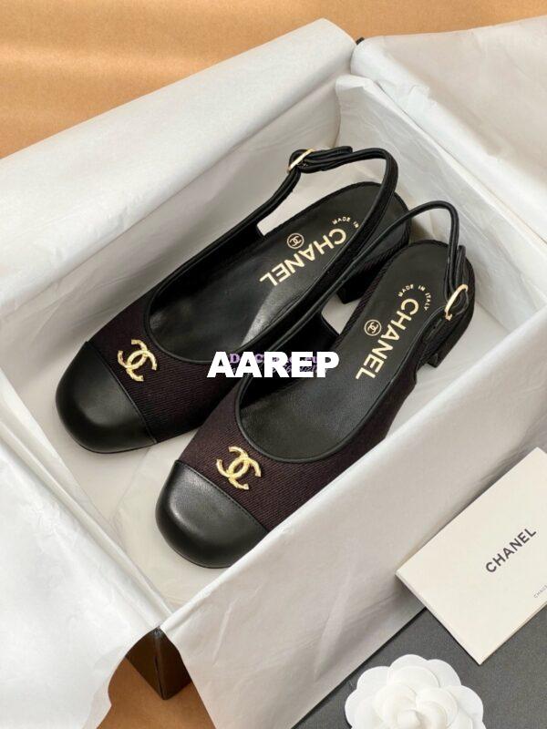 Replica Chanel 24A Wool & Calfskin Slingbacks G45768 Black 2