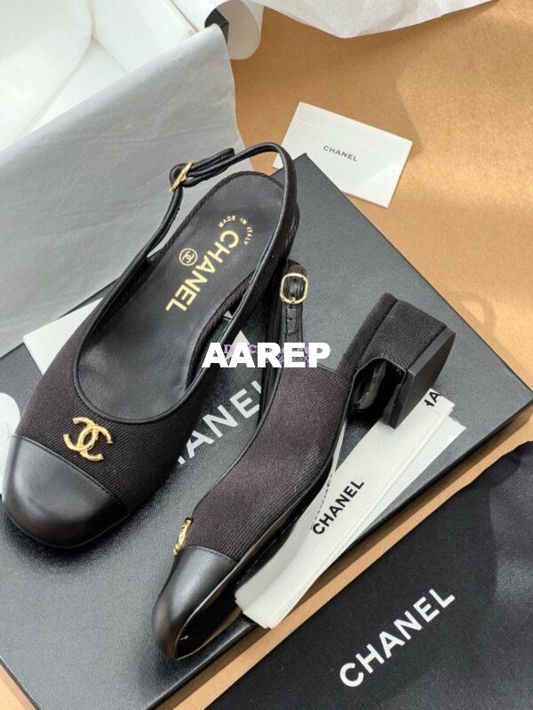 Replica Chanel 24A Wool & Calfskin Slingbacks G45768 Black 3