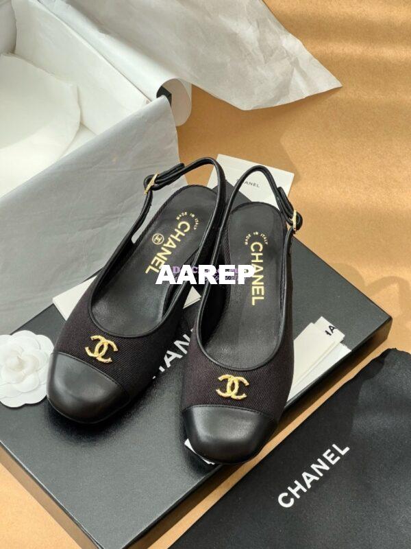 Replica Chanel 24A Wool & Calfskin Slingbacks G45768 Black 4