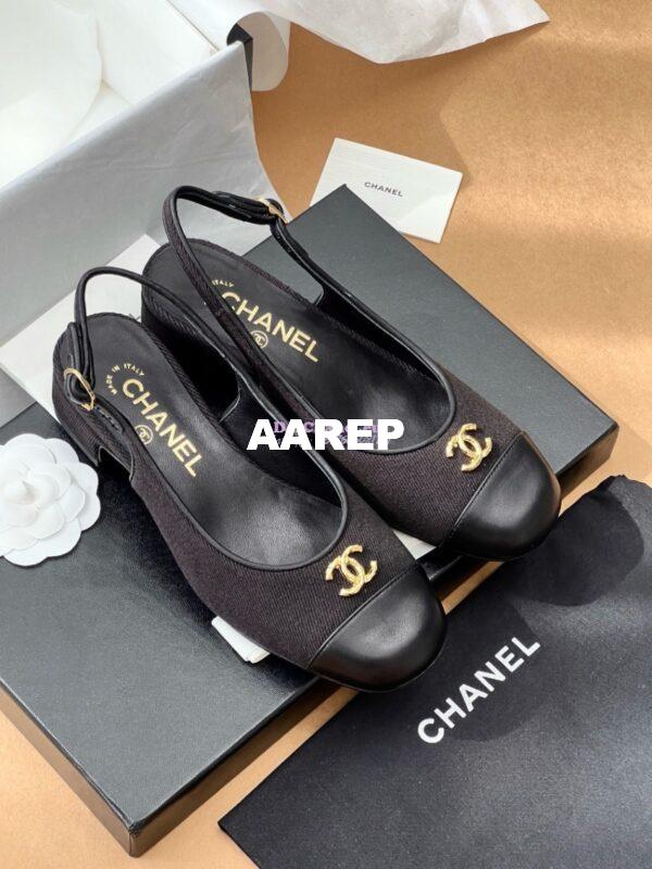 Replica Chanel 24A Wool & Calfskin Slingbacks G45768 Black 5