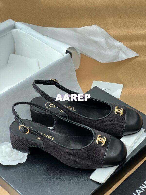 Replica Chanel 24A Wool & Calfskin Slingbacks G45768 Black 6