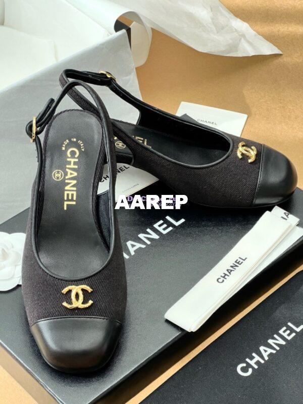 Replica Chanel 24A Wool & Calfskin Slingbacks G45768 Black 7