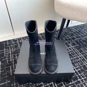 Replica Chanel 24A Suede Goatskin Boots G45432 black 2