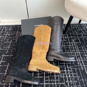 Replica Chanel 24A Suede Goatskin High Boots G454338 Black