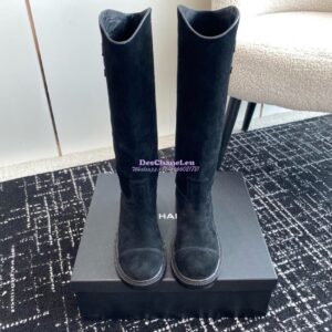 Replica Chanel 24A Suede Goatskin High Boots G454338 Black 2